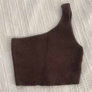 Aritzia Brown Ribbed Asymmetrical Crop Tank